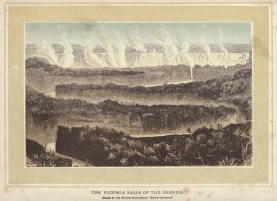 Victoria Falls of the Zambesi, kalt av de innfødte Mosyoatunya, røyklydende (farget gravering) av English School