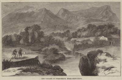 Landsbyen Poke-Felum, nær Hong-Kong (gravering) av English School