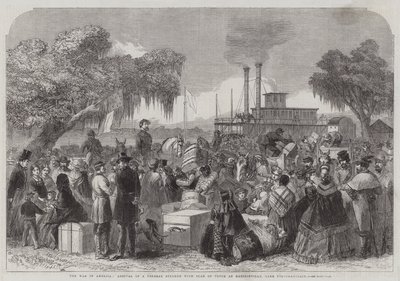 The War in America, Ankomst av en føderal dampbåt med våpenhvileflagg ved Madisonville, Lake Portchartrain (gravering) av English School