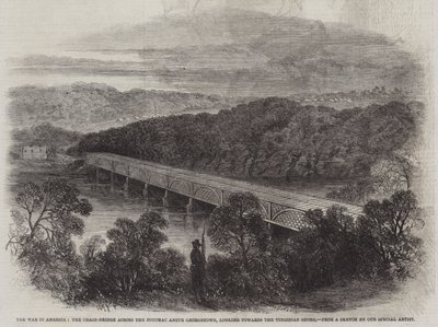 Krigen i Amerika, Kjedebroen over Potomac over Georgetown, med utsikt mot Virginia Shore (gravering) av English School