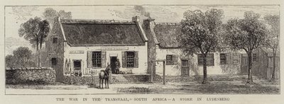 The War in the Transvaal, Sør-Afrika, en butikk i Lydenberg (gravering) av English School