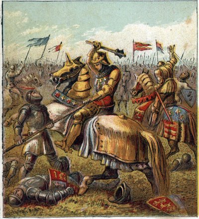 The War of the Two Roses (1455-1485): Kamp mellom Royal House of York og Royal Mason of Lancaster. Illustrasjon av den engelske borgerkrigen født av delingen av etterfølgerne til kong Edward III (1327-1377) i to grener. The War of the Ros av English School