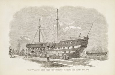 The Warrior Hulk with the Sulphur Washing-Ship in the Distance, fra The Criminal Prisons of London and Scenes of Prison Life av Henry Mayhew (1812-87) og John Binny, 1862 av English School