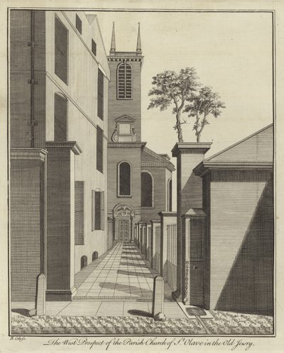 The West Prospect of Parish Church of St Olave i Old Jewry, London av English School