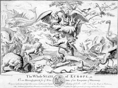Hele Europas stat, eller en hieroglyf for valget av en keiser av Tyskland, 1741 av English School