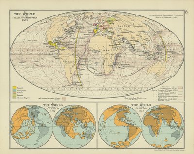 Verden ved Saragossa-traktaten (fargelitografi) av English School
