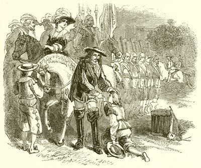 Den unge John Churchill anmoder om en kommisjon i et av de kongelige regimentene av English School