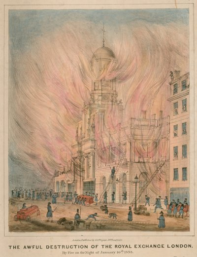 Den forferdelige ødeleggelsen av Royal Exchange, London, ved brann natt til 10. januar 1838 av English School
