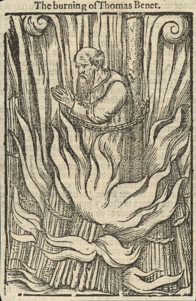 Brenningen av Thomas Benet (gravering) av English School