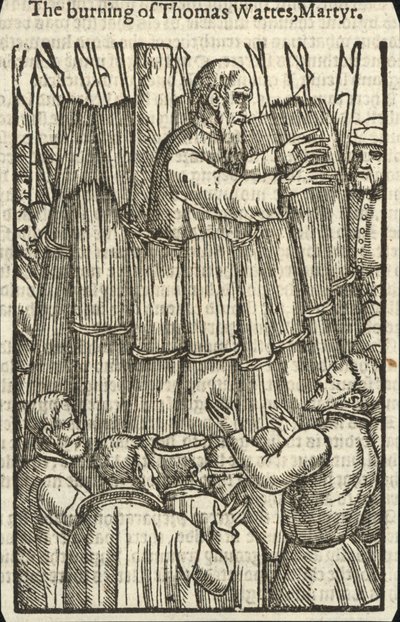 Brenningen av Thomas Wattes, martyr (gravering) av English School