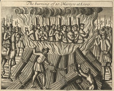 Brenningen av ti martyrer i Lewes (gravering) av English School
