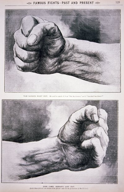 De knyttet nevene til Tom Sayers og John Heenan (litho) av English School