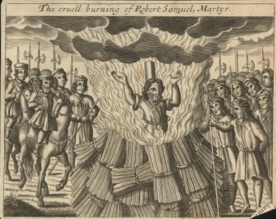 Den grusomme brenningen av martyren Robert Samuel (gravering) av English School
