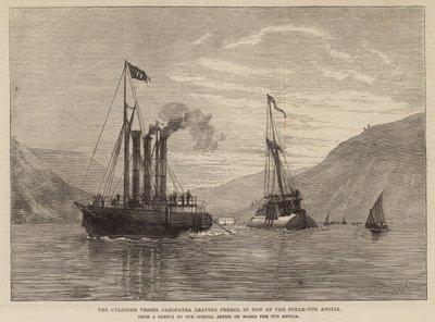 Sylinderfartøyet Cleopatra forlater Ferrol på slep av steam-Tug Anglia av English School