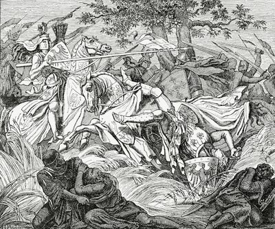 Manfreds død i slaget ved Benevento, 26. februar 1266, 1882 av English School