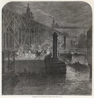 Rivingen av Blackfriars Bridge av English School
