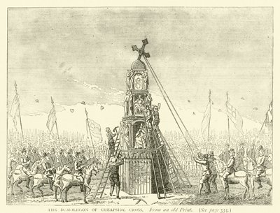 Rivingen av Cheapside Cross, fra et gammelt trykk av English School