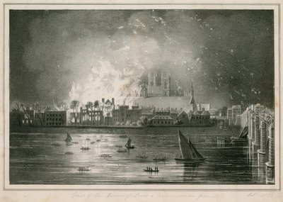Ødeleggelsen ved brann av Houses of Parliament 16. oktober 1834 av English School