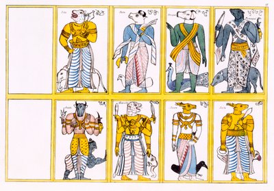 Djevlene, inkludert Ayimane, Sooniyan og Calloo-Coomare, fra The History and Doctrine of Buddhism av Edward Upham, 1829 av English School