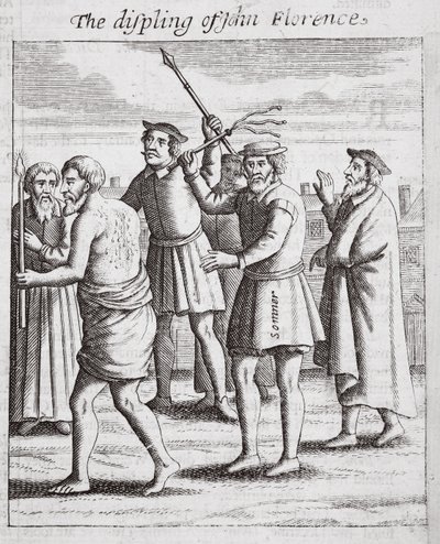 Displing of John Florence, illustrasjon fra Acts and Monuments av John Foxe, niende utgave, pub. 1684 av English School