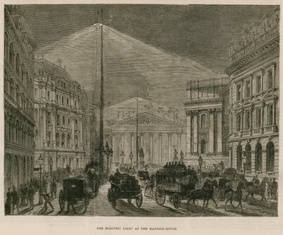Det elektriske lyset ved Mansion House, London av English School