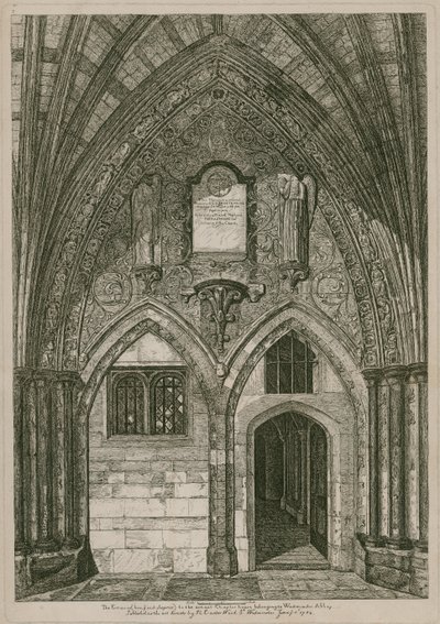 Der Eingang vom östlichen Kreuzgang zum alten Kapitelhaus, Westminster Abbey, London von English School