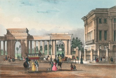 Inngangen til Hyde Park fra Piccadilly med West Wing of Apsley House av English School