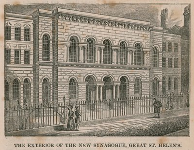 Utsiden av New Synagogue, Great St Helens, London av English School