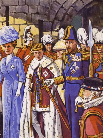 Den fremtidige kong Edward VIII investerte som Prince of Wales (farge litho) av English School