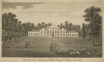 Hagefronten til det kongelige palasset i Kew, London av English School