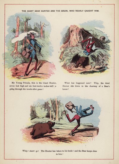 Den gigantiske bjørnejegeren og Bruin som nesten fanget ham (farge litho) av English School
