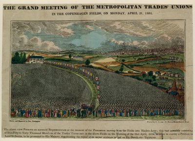 Stormøtet for Metropolitan Trade Unions i Copenhagen Fields, 21. april 1834 av English School