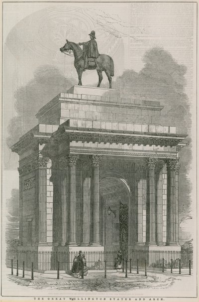 Den store Wellington-statuen og buen, Hyde Park Corner, London av English School
