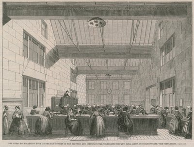 Det store telegraferingsrommet på de nye kontorene til Electric and International Telegraph Company av English School