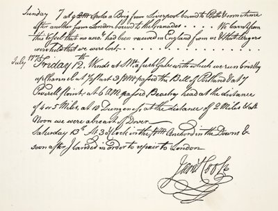 Håndskriften til James Cook, juli 1771 av English School