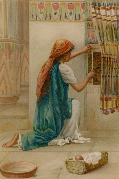 Moses#39; skjuling (chromolitho) av English School