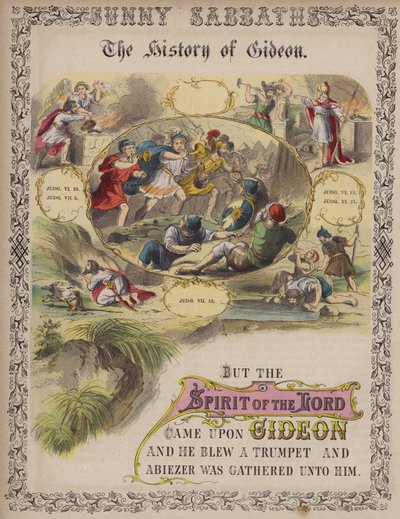 Gideons historie (farget gravering) av English School