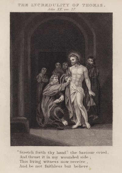 Vantroen til Thomas, John XX, ver 27 (gravering) av English School