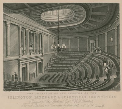 Interiøret i teatret til Islington Literary and Scientific Institution av English School