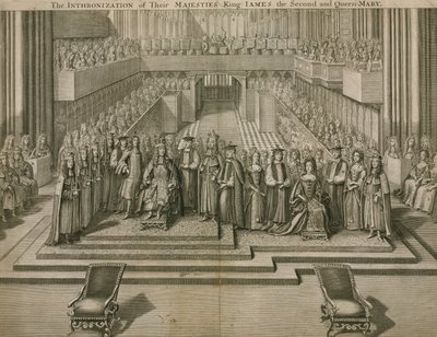 Introniseringen av deres Majesteter King James II og Queen Mary i Westminster Abbey av English School
