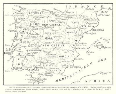De siste restene av Spanias en gang så enorme imperium forsvant med den spansk-amerikanske krigen i 1898 (lito) av English School
