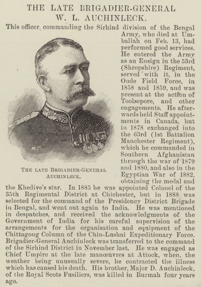 Avdøde brigadegeneral W L Auchinleck (gravering) av English School