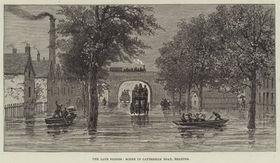 The late Floods, scene i Caversham Road, Reading (gravering) av English School
