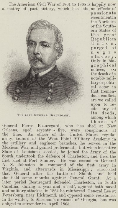 Avdøde general Beauregard (gravering) av English School