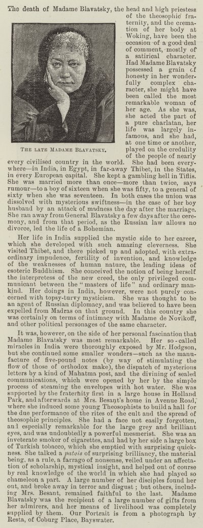 Avdøde Madame Blavatsky (gravering) av English School