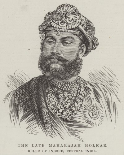 Den avdøde Maharajah Holkar, hersker over Indore, Sentral-India (gravering) av English School