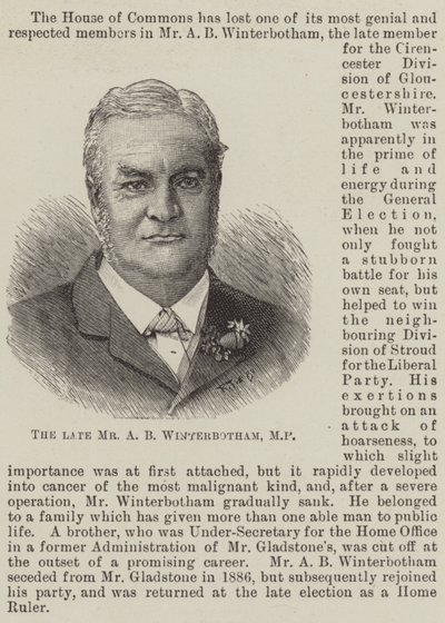 Avdøde Mr AB Winterbotham, MP (gravering) av English School