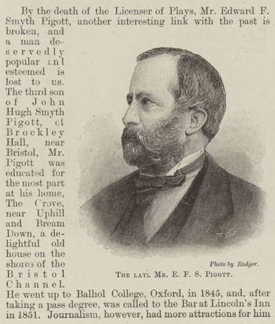Avdøde Mr E F S Pigott (gravering) av English School