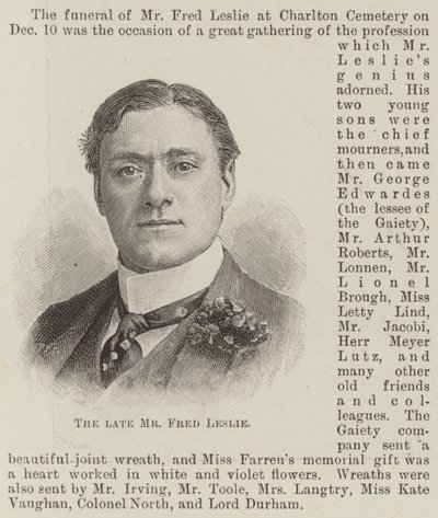 Avdøde Mr Fred Leslie (gravering) av English School