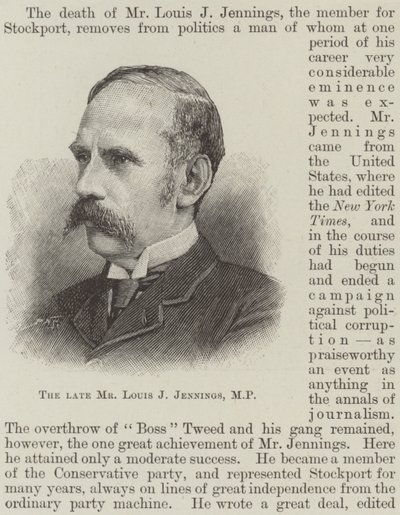Avdøde Louis J Jennings, MP (gravering) av English School